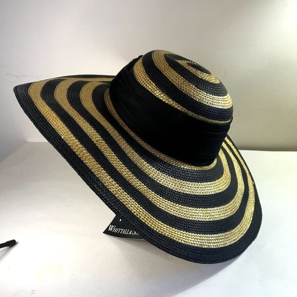Vintage NEW Whittall & Shon Gold/Black Striped Wide Brim Straw Hat main image 5